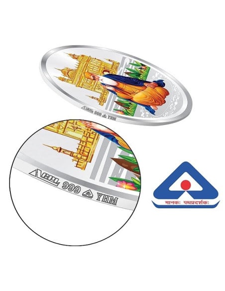 ACPL Color Shree Gurunanak Dev Ji BIS Hallmarked Silver Coin Of 10 Gram in 999 Purity / Fineness