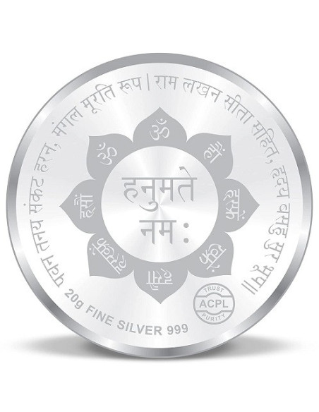 ACPL Color Hanuman Ji BIS Hallmarked Silver Coin Of 20 Gram in 999 Purity / Fineness