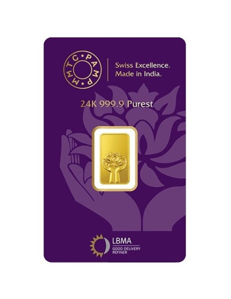 MMTC-PAMP Gold Lotus Bar of 2 Grams 24 Karat in 999.9 Purity / Fineness in Certi Card
