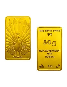 India Govt. Mint Peacock Design Indian Gold Bar Of 50 grams in 999 purity Fineness