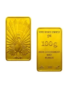 India Govt. Mint Peacock Design Indian Gold Bar Of 100 grams in 999 purity Fineness