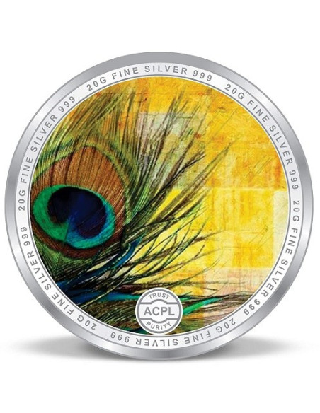 ACPL Color Radha Krishna BIS Hallmarked Silver Coin Of 20 Gram in 999 Purity / Fineness