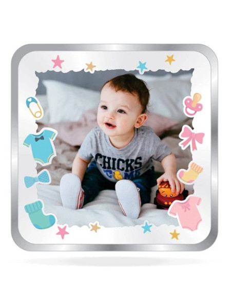 ACPL Personalised BIS Hallmarked New Born Baby Boy Silver Square Coin Of 20 Gram in 999 Purity / Fineness