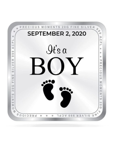 ACPL Personalised BIS Hallmarked New Born Baby Boy Silver Square Coin Of 20 Gram in 999 Purity / Fineness