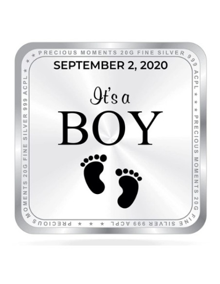 ACPL Personalised BIS Hallmarked New Born Baby Boy Silver Square Coin Of 20 Gram in 999 Purity / Fineness