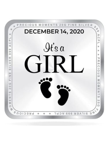 ACPL Personalised BIS Hallmarked New Born Baby Girl Silver Square Coin Of 20 Gram in 999 Purity / Fineness