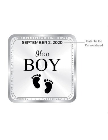 ACPL Personalised BIS Hallmarked New Born Baby Boy Silver Square Coin Of 20 Gram in 999 Purity / Fineness