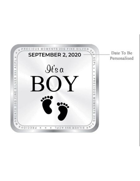 ACPL Personalised BIS Hallmarked New Born Baby Boy Silver Square Coin Of 20 Gram in 999 Purity / Fineness