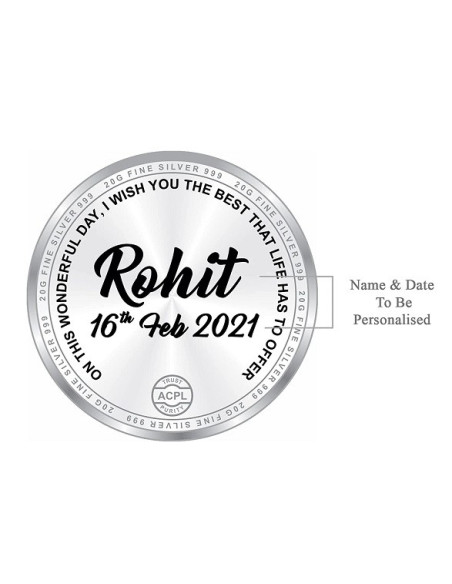 ACPL Personalised BIS Hallmarked Happy Birthday Silver Coin Of 20 Gram in 999 Purity / Fineness