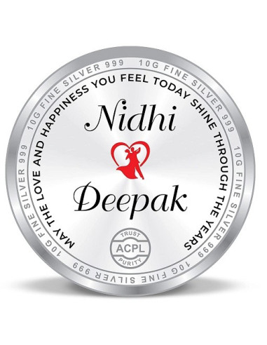 ACPL Personalised BIS Hallmarked Newly Married Silver Coin Of 10 Gram in 999 Purity / Fineness