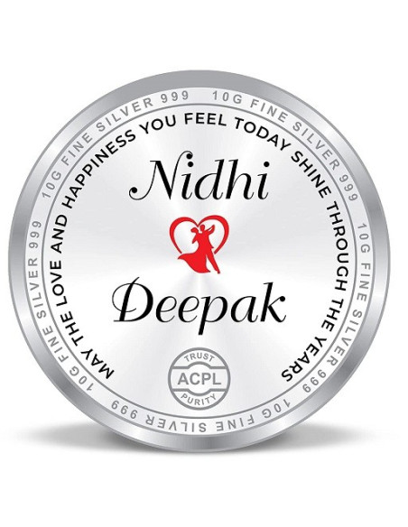 ACPL Personalised BIS Hallmarked Newly Married Silver Coin Of 10 Gram in 999 Purity / Fineness