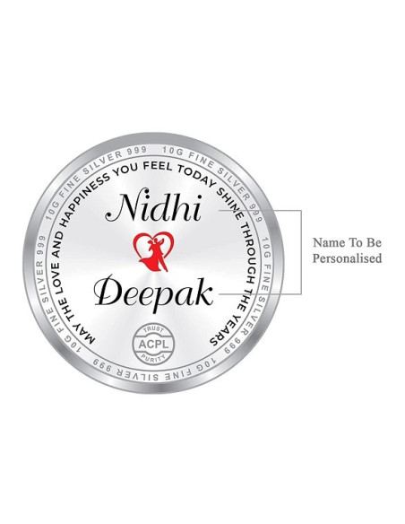 ACPL Personalised BIS Hallmarked Newly Married Silver Coin Of 10 Gram in 999 Purity / Fineness
