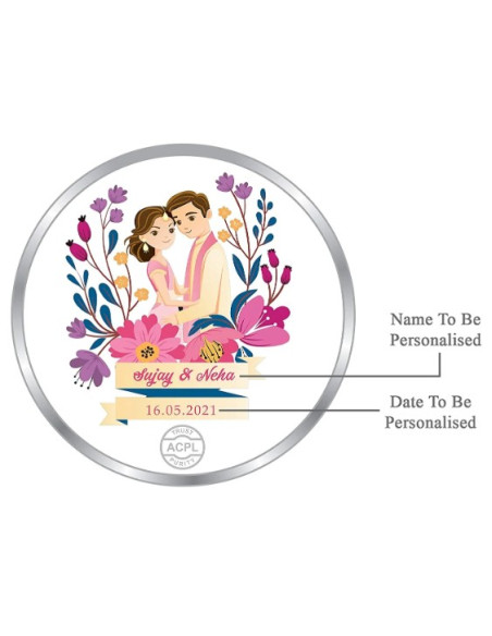 ACPL Personalised BIS Hallmarked Mr & Mrs  Silver Coin Of 20 Gram in 999 Purity / Fineness