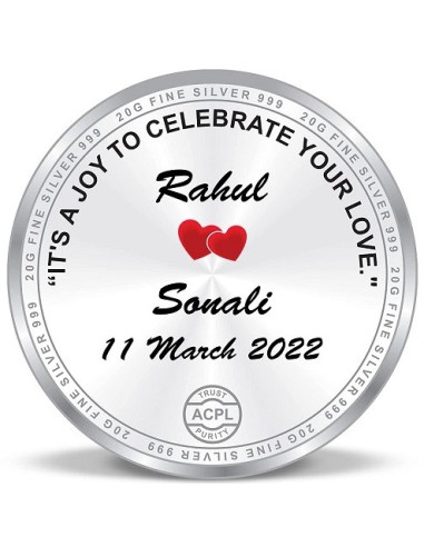 ACPL Personalised BIS Hallmarked Newly Married Silver Coin Of 20 Gram in 999 Purity / Fineness