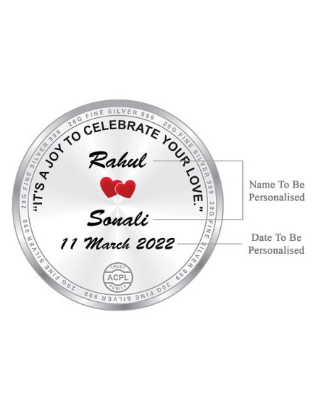 ACPL Personalised BIS Hallmarked Newly Married Silver Coin Of 20 Gram in 999 Purity / Fineness