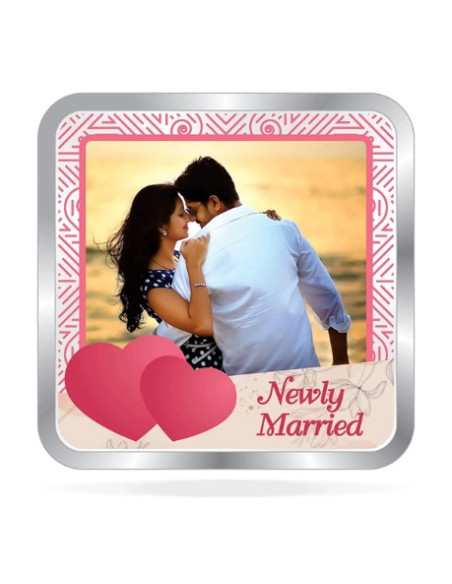 ACPL Personalised BIS Hallmarked NewMarried Silver Square Coin Of 10 Gram in 999 Purity / Fineness