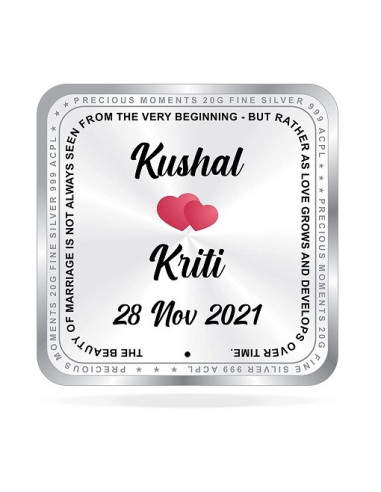 ACPL Personalised BIS Hallmarked Newly Married Silver Square Coin Of 10 Gram in 999 Purity / Fineness