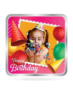 ACPL Personalised BIS Hallmarked Happy Birthday Silver Square Coin Of 10 Gram in 999 Purity / Fineness