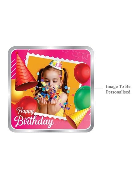 ACPL Personalised BIS Hallmarked Happy Birthday Silver Square Coin Of 10 Gram in 999 Purity / Fineness