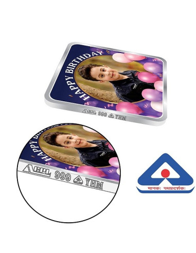 ACPL Personalised BIS Hallmarked Happy Birthday Silver Square Coin Of 10 Gram in 999 Purity / Fineness