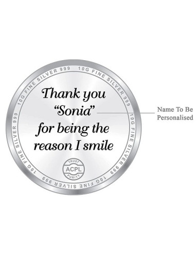 ACPL Personalised BIS Hallmarked Thank You Silver Coin Of 10 Gram in 999 Purity / Fineness