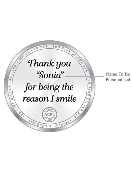 ACPL Personalised BIS Hallmarked Thank You Silver Coin Of 10 Gram in 999 Purity / Fineness
