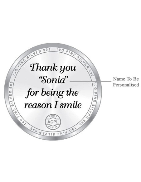 ACPL Personalised BIS Hallmarked Thank You Silver Coin Of 10 Gram in 999 Purity / Fineness