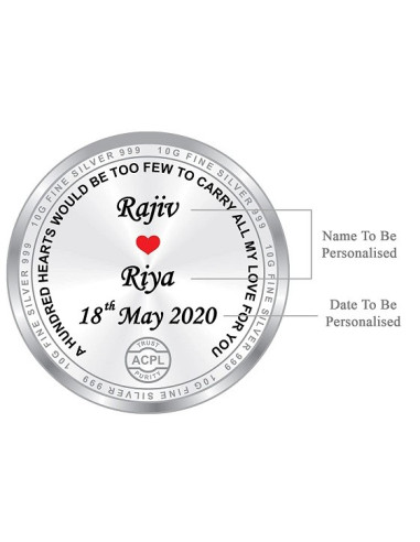 ACPL Personalised BIS Hallmarked Anniversaery Silver Coin Of 10 Gram in 999 Purity / Fineness