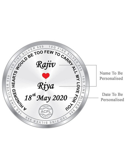 ACPL Personalised BIS Hallmarked Anniversaery Silver Coin Of 10 Gram in 999 Purity / Fineness