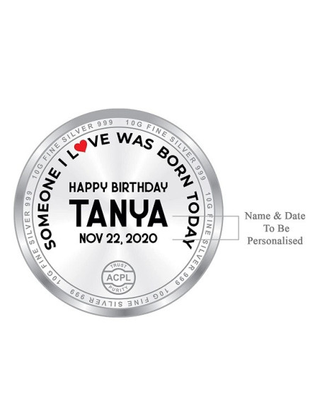 ACPL Personalised BIS Hallmarked Happy Birthday Silver Coin Of 10 Gram in 999 Purity / Fineness