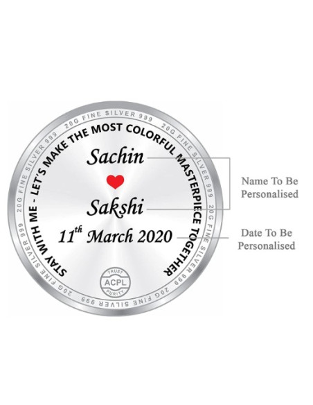 ACPL Personalised BIS Hallmarked Newly Married Silver Coin Of 10 Gram in 999 Purity / Fineness