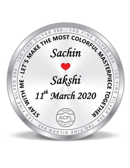 ACPL Personalised BIS Hallmarked Newly Married Silver Coin Of 10 Gram in 999 Purity / Fineness