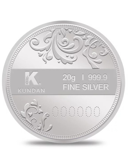 Kundan Best Wishes  Color Silver Coin of 20 Gram in 999.9 Purity / Fineness in Certi Card
