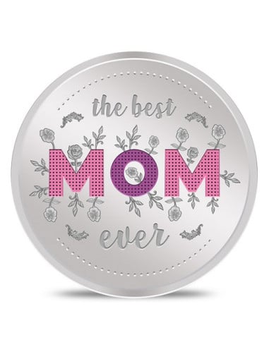 Kundan Best Mom Color Silver Coin of 20 Gram in 999.9 Purity / Fineness in Certi Card