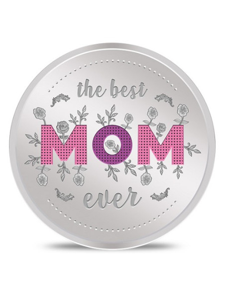 Kundan Best Mom Color Silver Coin of 20 Gram in 999.9 Purity / Fineness in Certi Card