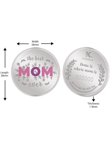 Kundan Best Mom Color Silver Coin of 20 Gram in 999.9 Purity / Fineness in Certi Card