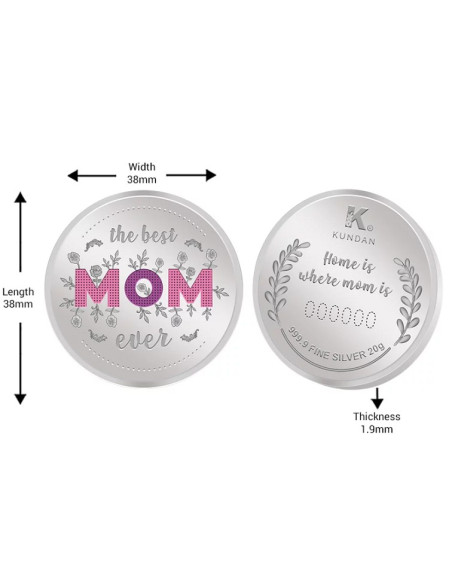 Kundan Best Mom Color Silver Coin of 20 Gram in 999.9 Purity / Fineness in Certi Card
