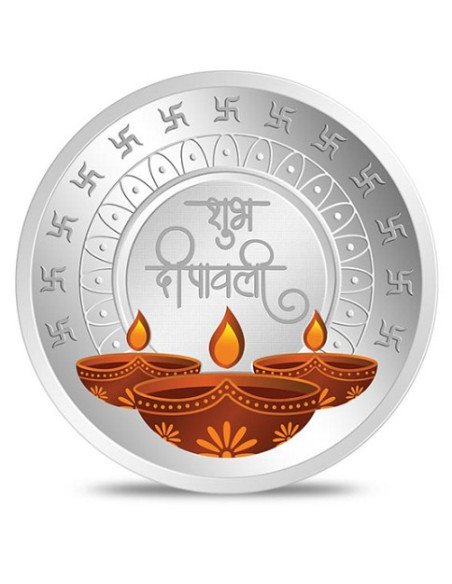 Kundan Shubh Deepawali Color Silver Coin of 20 Gram in 999.9 Purity / Fineness in Certi Card