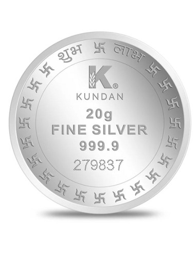 Kundan Shubh Deepawali Color Silver Coin of 20 Gram in 999.9 Purity / Fineness in Certi Card