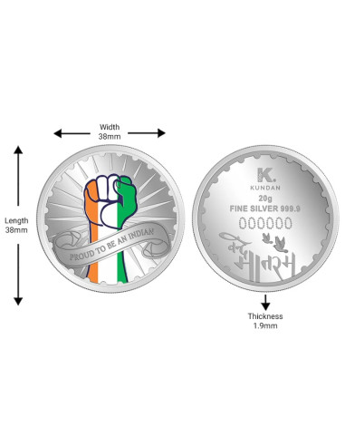 Kundan Proud To Be An Indian Color Silver Coin of 20 Gram in 999.9 Purity / Fineness in Certi Card
