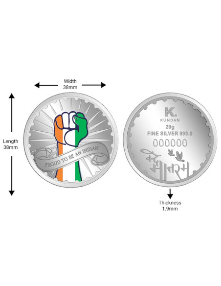 Kundan Proud To Be An Indian Color Silver Coin of 20 Gram in 999.9 Purity / Fineness in Certi Card
