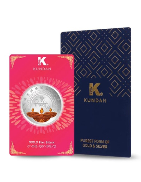 Kundan Shubh Deepawali Color Silver Coin of 20 Gram in 999.9 Purity / Fineness in Certi Card