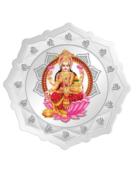 Kundan Lakshmi Ganesha Flower Shape Color Silver Coin of 20 Gram in 999.9 Purity / Fineness in Certi Card