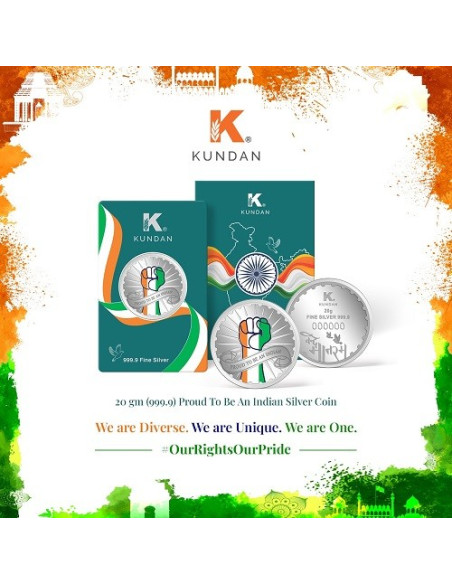 Kundan Proud To Be An Indian Color Silver Coin of 20 Gram in 999.9 Purity / Fineness in Certi Card