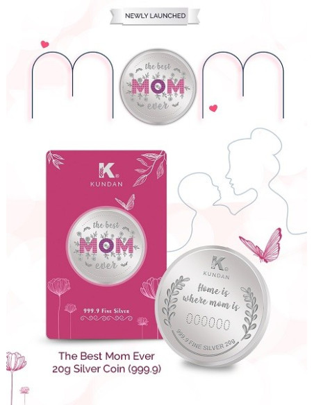 Kundan Best Mom Color Silver Coin of 20 Gram in 999.9 Purity / Fineness in Certi Card