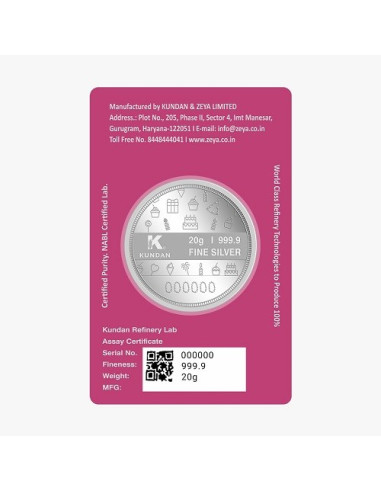 Kundan Happy Birthday Color Silver Coin of 20 Gram in 999.9 Purity / Fineness in Certi Card