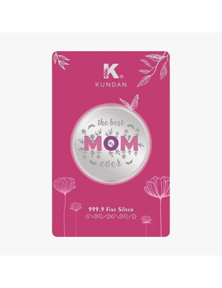 Kundan Best Mom Color Silver Coin of 20 Gram in 999.9 Purity / Fineness in Certi Card