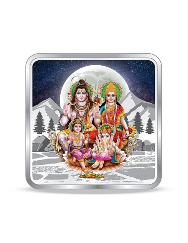Precious Moments Color Shiv Parivar BIS Hallmarked Square Silver Coin Of 20 Gram in 999 Purity / Fineness by ACPL