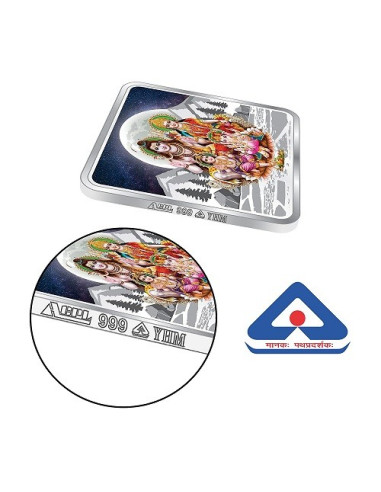 Precious Moments Color Shiv Parivar BIS Hallmarked Square Silver Coin Of 20 Gram in 999 Purity / Fineness by ACPL
