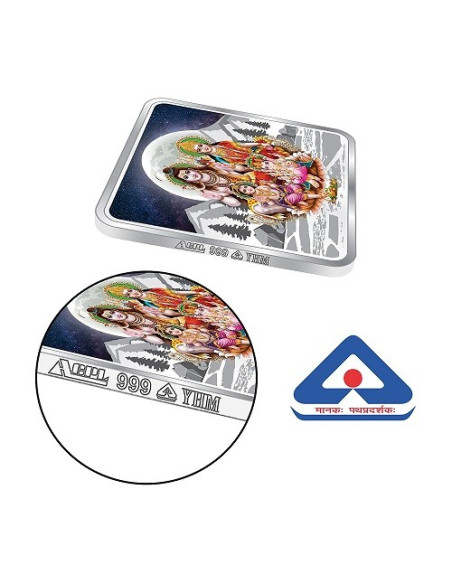 Precious Moments Color Shiv Parivar BIS Hallmarked Square Silver Coin Of 20 Gram in 999 Purity / Fineness by ACPL